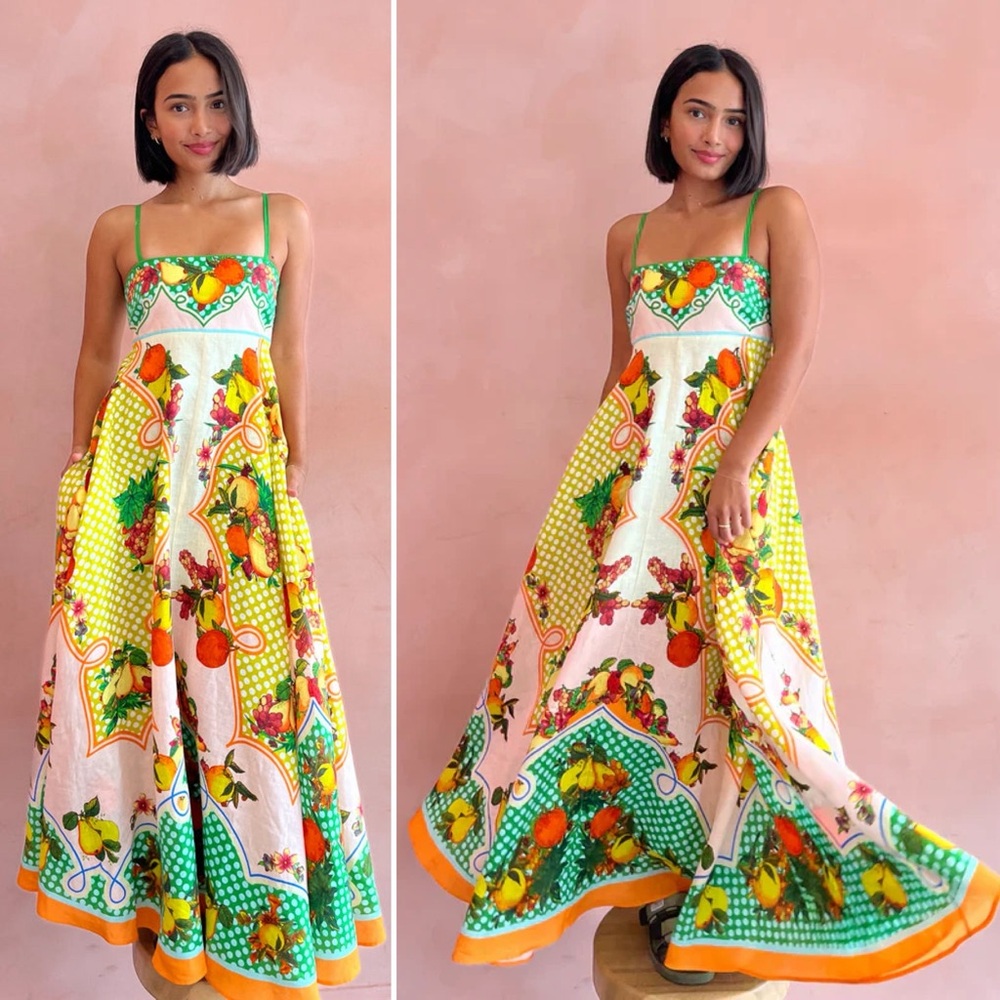 Caroline Constas Fruit Print Linen Blend Midi Sundress Size Medium NWT - Picture 16 of 16